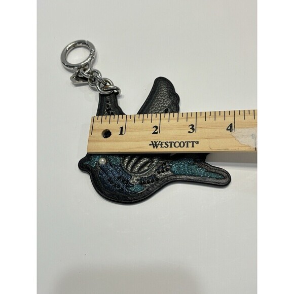 Coach Beaded Dark Teal Blue Bird Keychain Bag Charm Retro Keyfob 3.5" Glitter - Picture 13 of 13